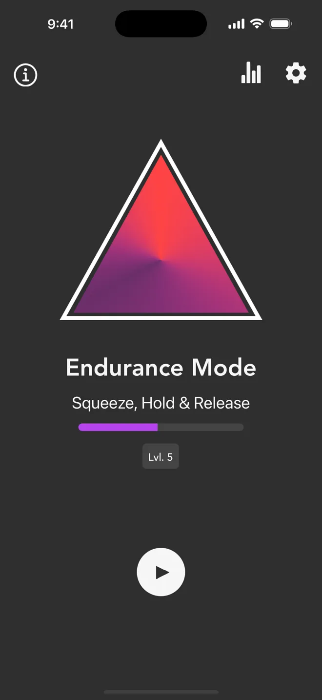 Endurance Mode on the main screen of the Rock app, with the Squeeze, Hold and Release tag and the play button